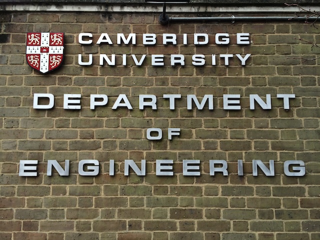 Photograph showing the sign outside the Cambridge university department of engineering