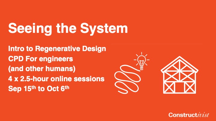 Orange graphic with white linework showing the structure of a house and a lightbulb to illustrate having creative ideas about building